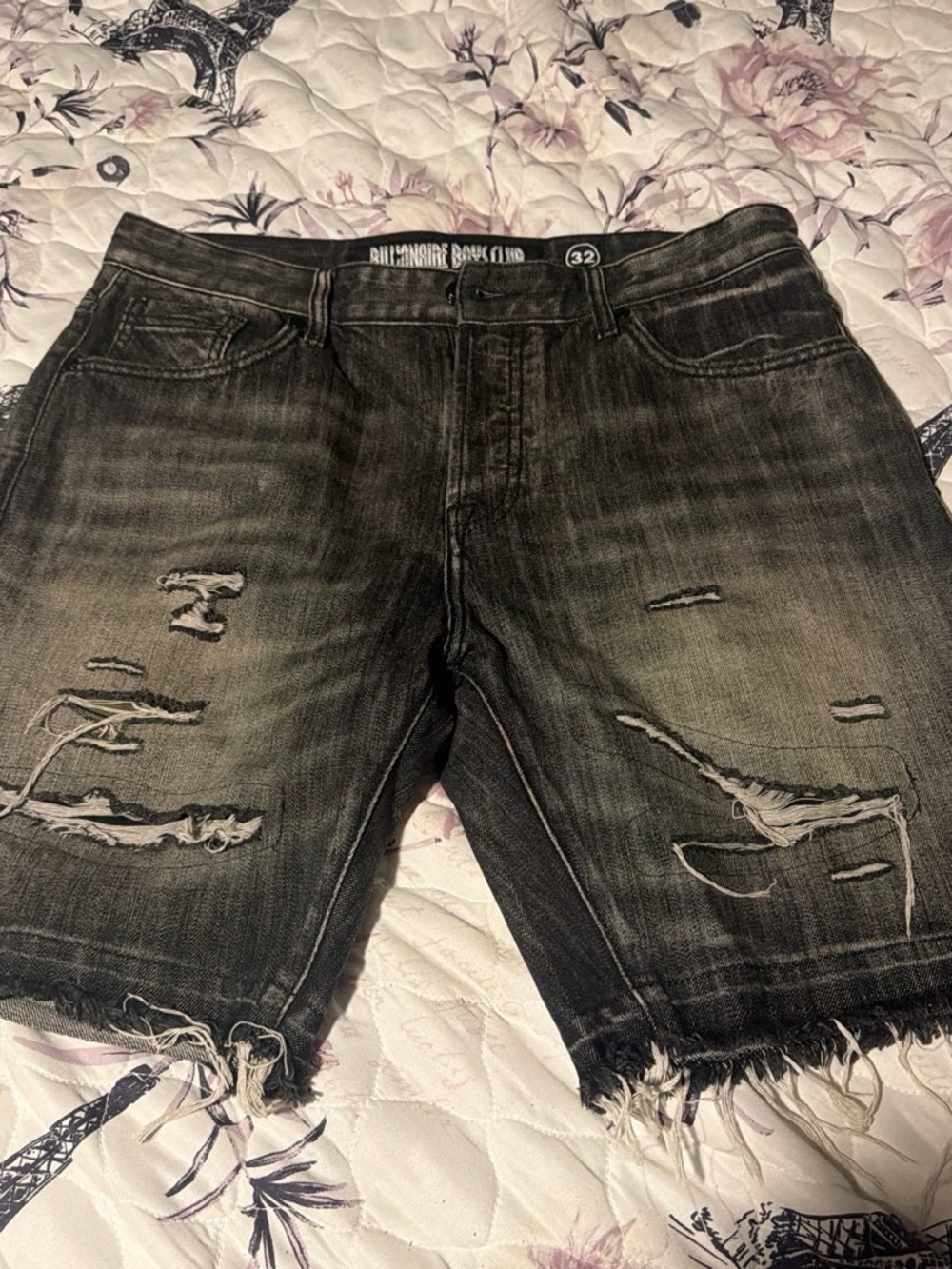 Billionaire Boys Club Distressed Gray-Black Denim Cutoff Shorts